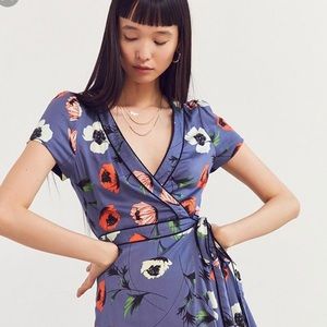 URBAN OUTFITTERS KIMICHI BLUE RITA WRAP MINI DRESS
